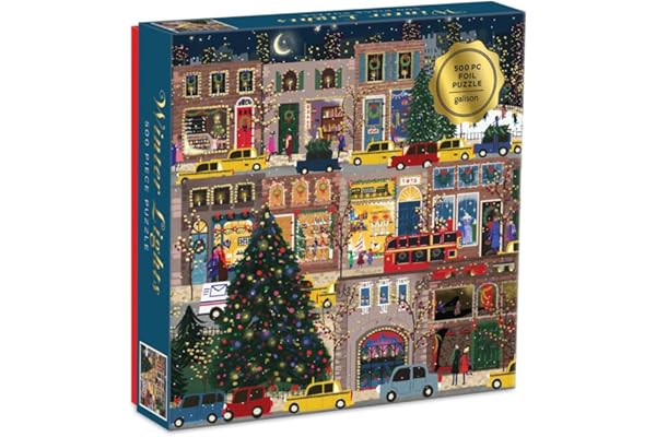 Galison Winter Lights Foil Puzzle, 500 Pieces, 20” x 20” – Holiday Jigsaw Puzzle Featuring a Festive City Scene by Joy Laform