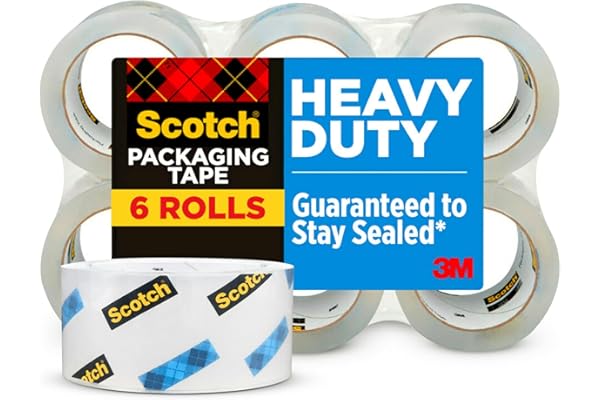 Scotch Heavy Duty Shipping Packing Tape, Clear, Shipping and Packaging Supplies, 1.88 in. x 54.6 yd., 6 Tape Rolls