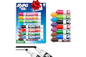 EXPO Dry Erase Markers, Low Odor Ink, Assorted Colors, Chisel Tip, 12 Count - Whiteboard, Calendar, Organization, Essential S