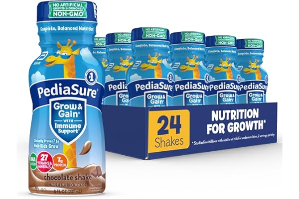PediaSure Grow & Gain with Immune Support, 27 Vitamins & Minerals for Kids, 7g Protein, Non-GMO, Gluten-Free, Chocolate, 8-fl
