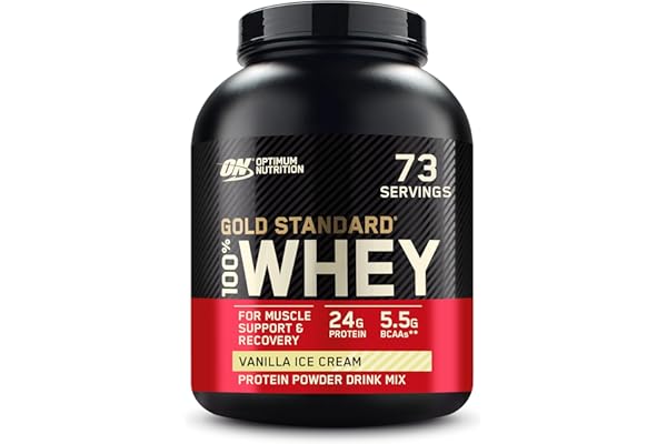 Optimum Nutrition Gold Standard 100% Whey Protein Powder, Vanilla Ice Cream, 5 Pound (Packaging May Vary)