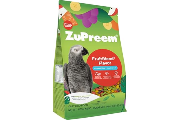 ZuPreem FruitBlend Bird Pellets, Daily Bird Food for Parrot, Conure, Caique, African Grey, Eclectus, Small Cockatoo, Core Nut
