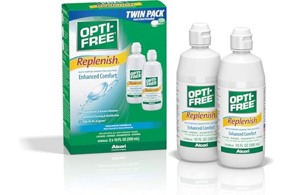 Opti-Free Replenish Multi-Purpose Contact Lens Cleaning and Disinfecting Solution with Lens Case, 10 FL OZ (Pack of 2)
