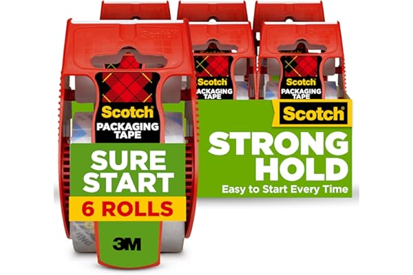 Scotch Sure Start Packing Tape, Clear, Holiday Wrapping Tape with Quiet Unwind and Easy Start, 1.88 in. x 22.2 yd., 6 Tape Ro