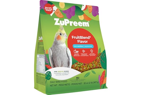 ZuPreem FruitBlend Bird Pellets, Daily Bird Food for Cockatiel, Lovebird, Quaker, Small Conure, Lorikeet, Core Nutrition for