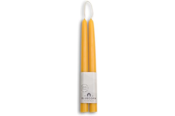 Bluecorn Beeswax Taper Candles, 100% Pure Natural Bees Wax,10 Inch Pair, Yellow Candlesticks, Unscented, Clean Burning & Drip