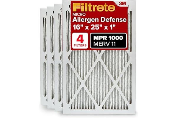 Filtrete 16x25x1 AC Furnace Air Filter, MERV 11, MPR 1000, Micro Allergen Defense, 3-Month Pleated 1-Inch Electrostatic Air C
