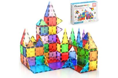 PicassoTiles 100 Piece Set 100pcs Magnet Building Tiles Clear Magnetic 3D Blocks Construction Playboards, Creativity Beyond I