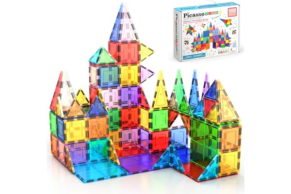 PicassoTiles 100 Piece Set 100pcs Magnet Building Tiles Clear Magnetic 3D Blocks Construction Playboards, Creativity Beyond I