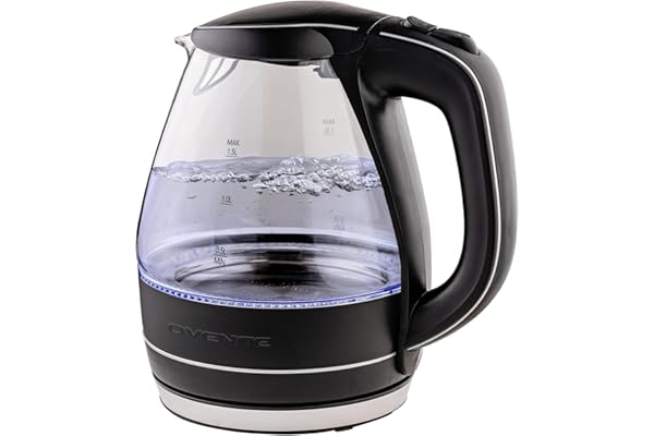 OVENTE Electric Kettle, 1.5L Borosilicate Glass Countertop Water Heater and Boiler for Coffee or Tea, BPA-Free, Auto Shut-Off