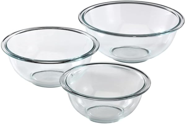 Pyrex Essentials (3-Piece) Glass Mixing Bowls Set For Prepping, Baking and Cooking, Preheated Oven, Dishwasher, Freezer, and