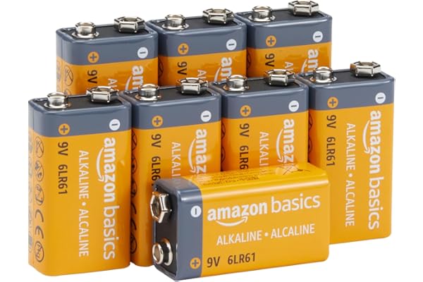Amazon Basics 8-Pack 9V Alkaline Batteries, 5-Year Shelf Life - for Smoke/CO Detector, Electronics & Audio