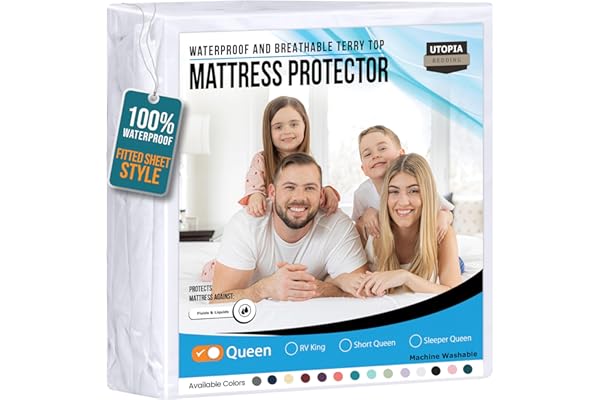 Utopia Bedding Waterproof Mattress Protector Queen Size, Premium 200 GSM Terry Mattress Cover, Soft & Breathable Bed Cover, F