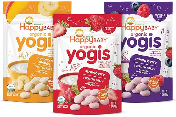 Happy Baby Organics Yogis Freeze-Dried Yogurt & Fruit Snacks, 3 Flavor Variety Pack, 1 Ounce (Pack of 3)