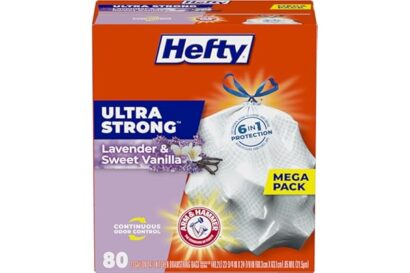Hefty Ultra Strong Tall Kitchen Trash Bags, Lavender & Sweet Vanilla Scent, 13 Gallon, 80 Count