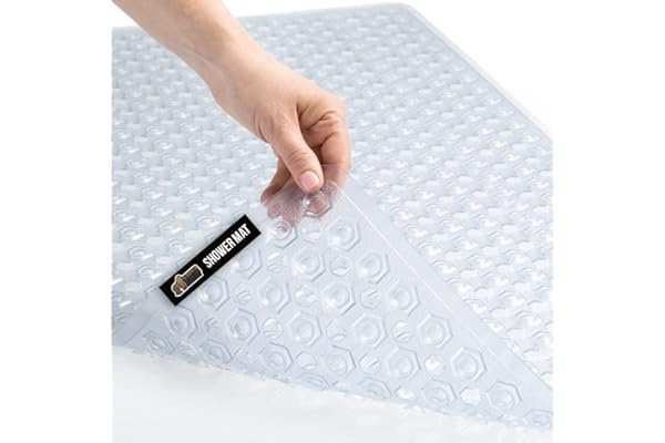 GORILLA GRIP Patented Bath Tub Shower Mat, Machine Washable Bathtub Floor Liner Mats, Suction Cups and Drain Holes to Keep Tu