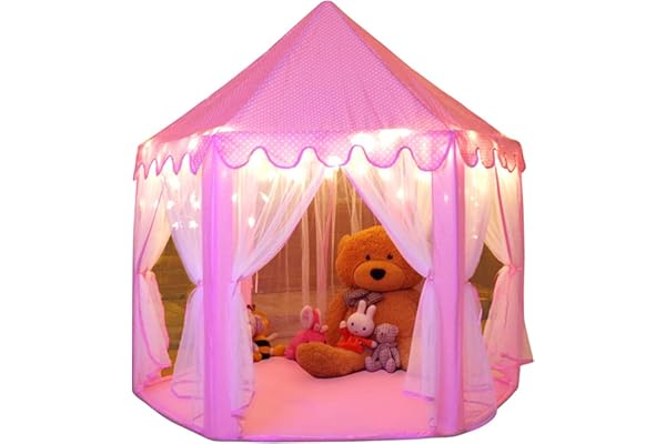 Monobeach Princess Tent Girls Large Playhouse Kids Castle Play Tent with Star Lights Toy for Children Indoor and Outdoor Game