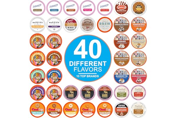 Crazy Cups Flavored Coffee Pods Variety Pack for Keurig K Cups Brewers, Assorted Flavored Coffee Sampler, 40 Count