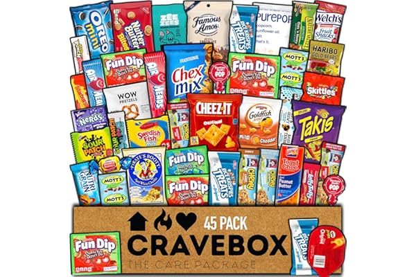 CRAVEBOX Snacks Box Variety Pack Care Package (45 Count) Christmas Treats Gift Basket Adults Kids Grandkids Guys Girls Women