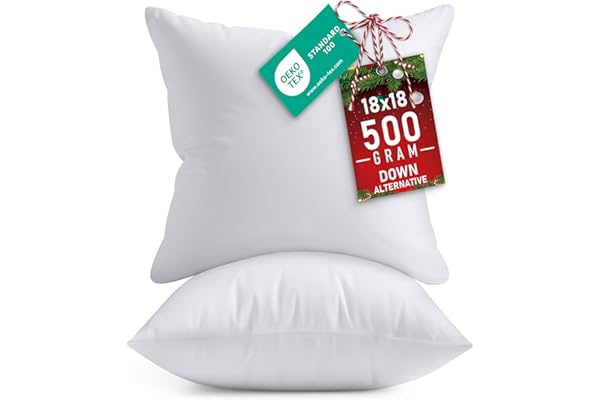 Utopia Bedding Throw Pillows Insert (Pack of 2, White) - 18 x 18 Inches Bed and Couch Pillows - Indoor Decorative Pillow