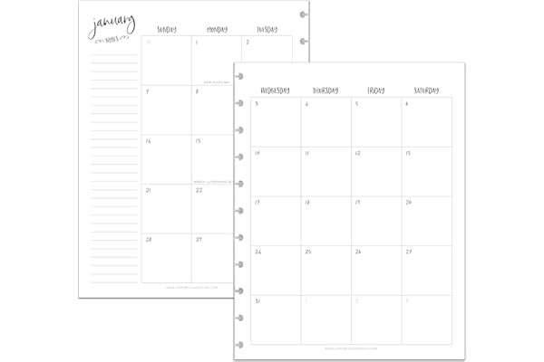 BetterNote 2026 Monthly Calendar Refill Fits Discbound Notebooks, Fits Big Happy Planner, Levenger Circa, Arc Staples, TUL Of