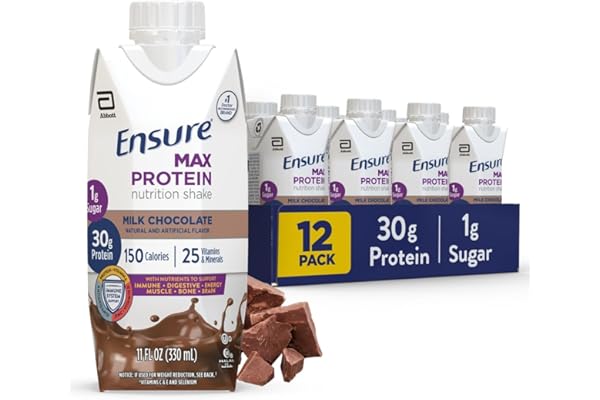 Ensure Max Protein Shake | Milk Chocolate | Ready to Drink | 30g Protein for Muscle Health | 1g Sugar, 4g Fiber | 11 fl oz, 1