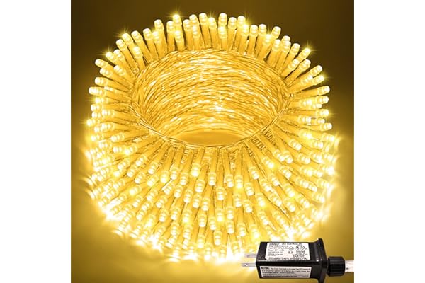 JMEXSUSS 200 LED Christmas Lights Indoor Outdoor, Connectable Warm White Christmas Tree Lights Clear Wire, 66 Ft Twinkle Fair