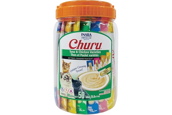 INABA Churu Cat Treats, Grain-Free, Lickable, Squeezable Creamy Purée Cat Treat/Topper with Vitamin E & Taurine, 0.5 Ounces E