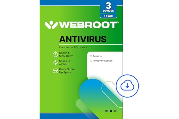 Webroot Antivirus Software 2026 | 3 Device | 1 Year Download for PC/Mac