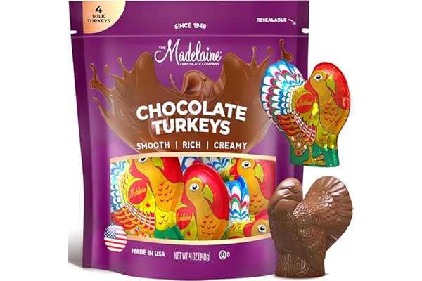 Madelaine Milk Chocolate Turkey Candy – 1 oz Foil-Wrapped Thanksgiving Chocolates – Fun Fall Holiday Treats & Décor – 4 Pack