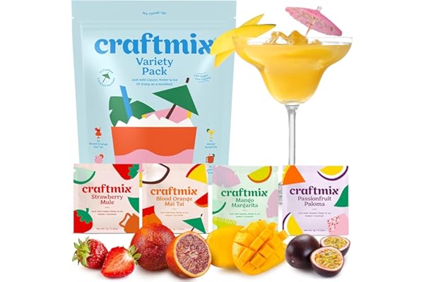 Craftmix Variety Pack Cocktail & Mocktail Drink Mixer, Skinny Mixes - Water Flavoring Packets - Made With Real Fruit - Vegan