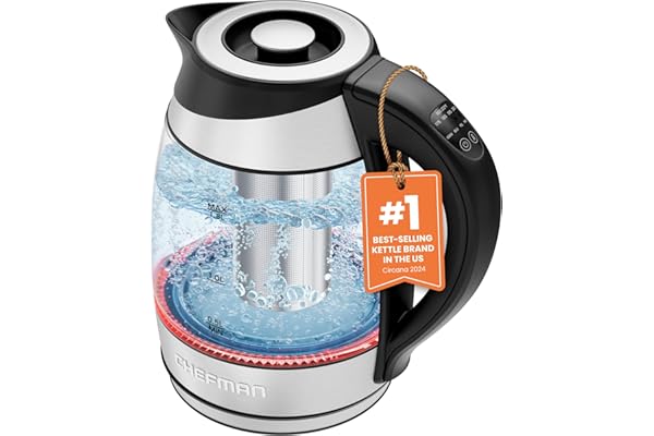 Chefman Electric Kettle with Temperature Control, 5 Presets LED Indicator Lights, Removable Tea Infuser, Glass Tea Kettle & H