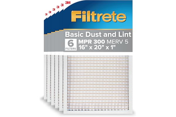 Filtrete 16x20x1 AC Furnace Air Filter, MERV 5, MPR 300, Capture Unwanted Particles, 3-Month Pleated 1-Inch Electrostatic Air