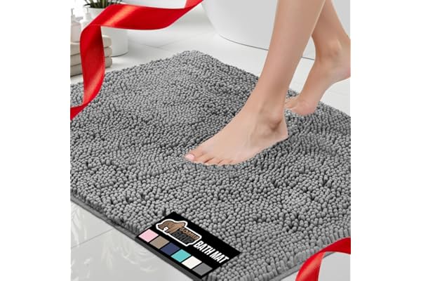 GORILLA GRIP Bath Rug Mat, Thick Soft Absorbent Chenille, Quick Dry Microfiber Mats, Rubber Backing Washable Shower Floor Rug