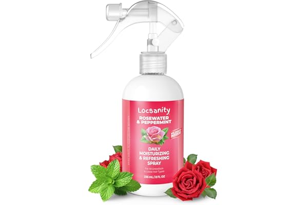 Locsanity Daily Moisturizing Refreshing Spray for Locs, Dreadlocks - Rose Water and Peppermint Hair Scalp Moisturizer, Dreadl