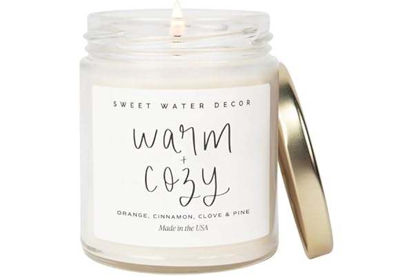 Sweet Water Decor Warm and Cozy Candle - Pine Cinnamon & Fir Winter Scented Soy Candles for Home | 9oz Clear Jar, 40 Hour Bur