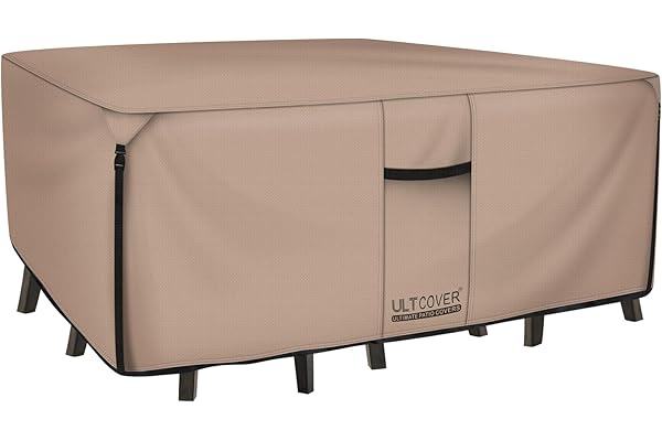 ULTCOVER Rectangular Patio Heavy Duty Table Cover - 600D Tough Canvas Waterproof Outdoor Dining Table and Chairs General Purp