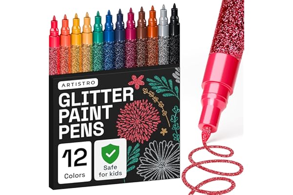 ARTISTRO 12 Glitter Paint Pens Sparkly and Shiny for Glass, Rock Painting, Ceramic, Wood, Fabric, Scrapbooking, DIY Craft Mak