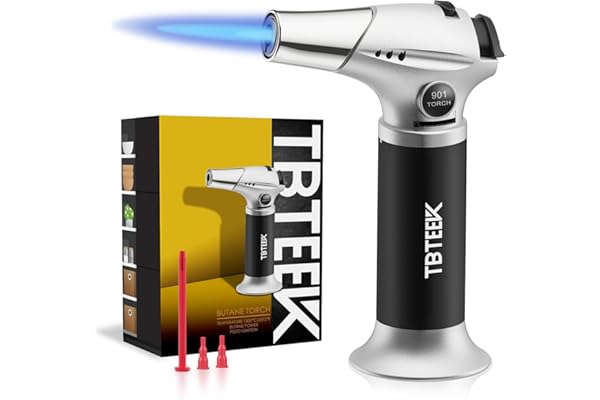 TBTEEK Butane Torch, Kitchen Torch Cooking Torch with Safety Lock & Adjustable Flame for Cooking, BBQ, Baking, Brulee, Creme,