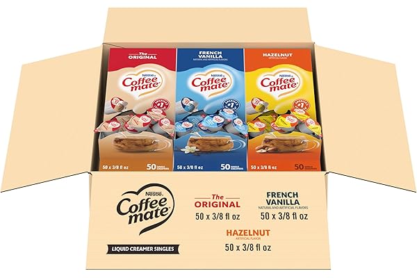 Nestle Coffee mate Creamer Singles Variety Pack, Original, French Vanilla, Hazelnut, Non Dairy, No Refrigeration, 150 Count (