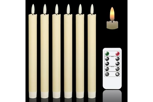 GenSwin Flameless Ivory Taper Candles Flickering with 10-Key Remote, Battery Operated Led Warm 3D Wick Light Window Candles R