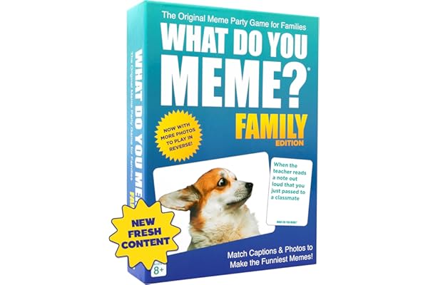 WHAT DO YOU MEME? Family Edition by Relatable, Family Games for Kids 8+, The TikTok Viral, Includes 300 Caption Cards, 108 Ph