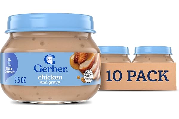 Gerber Stage 2, Chicken and Gravy Jar, Baby Food, Mealtime Poultry Puree, 10-Pack
