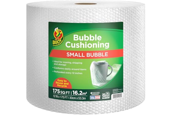 Duck Brand Small Bubble Cushioning Wrap for Moving & Shipping - 175 FT Bubble Packing Wrap for Extra Protection Packaging Box