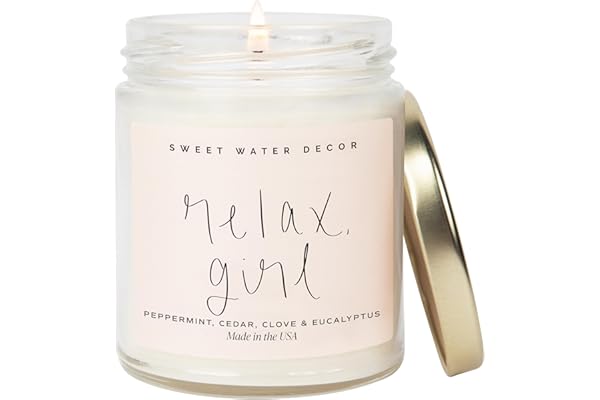 Sweet Water Decor Relax Girl, Peppermint, Cedar, Clove, and Eucalyptus Scented Soy Wax Candle for Home | 9oz Clear Jar, 40 Ho