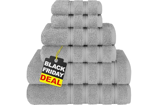 American Soft Linen Luxury 6 Piece Towel Set, 2 Bath Towels 2 Hand Towel 2 Washcloths, 600 GSM 100% Cotton Turkish Towels for