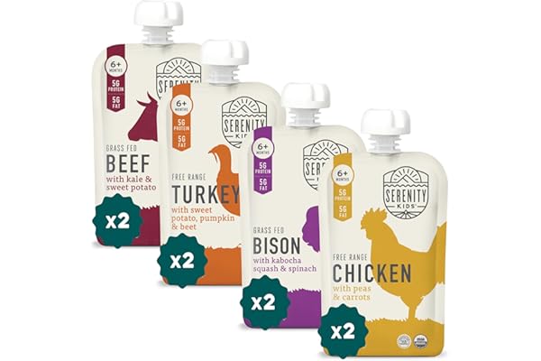 Serenity Kids 6+ Months Baby Food Pouches - Ethically Sourced Meat & Organic Veggies - High Protein Savory Baby Puree Pouches