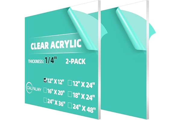 CALPALMY (2-Pack) 12 x 12 Inch Clear Acrylic Sheet Plexiglass 1/4" Thick; Use for Craft Projects, Signs, Display Cases, DIY P