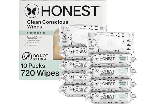The Honest Company Clean Conscious Multi-Use Wipes Unscented Hypoallergenic Baby for Sensitive Skin 99% Water Plant-Based Com