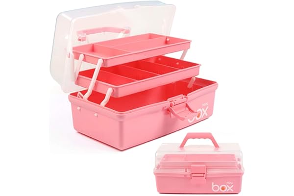 TERGOO 12in 3-Layer Plastic Craft Organizers and Storage, Portable Folding Tackle Box with Handle & Adjustable Dividers, Mult
